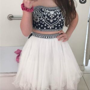 Navy and White Embroidered Two-Piece Dress